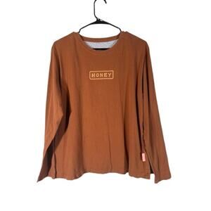 Life Is Good Brown Honey Graphic Crew Neck Long Sleeve T-Shirt Women Sz L